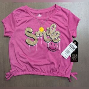 Pink Smile Graphic Tee with Attached Necklace